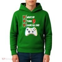 Wake Up Turn Nine Game All Day 9th Birthday Kids Hoodie thumb 4