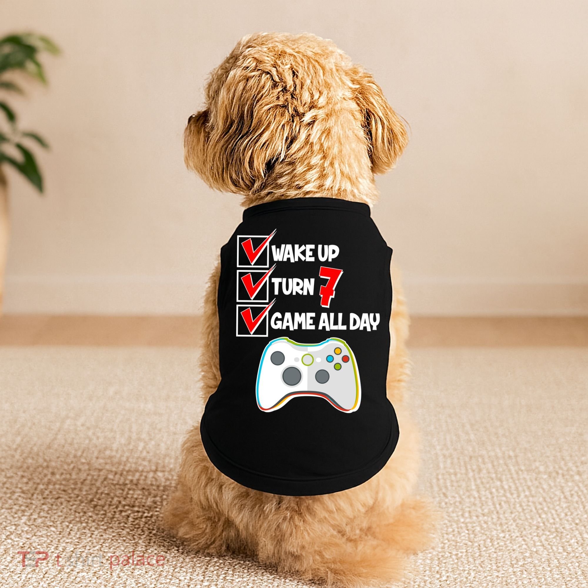 Wake Up Turn Seven Game All Day 7th Birthday Doggie Tank