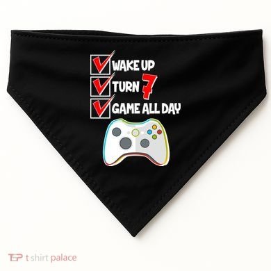 Wake Up Turn Seven Game All Day 7th Birthday USA-Made Doggie Bandana