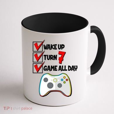 Wake Up Turn Seven Game All Day 7th Birthday Coffee Mug back