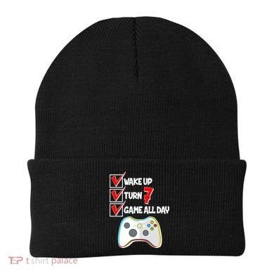 Wake Up Turn Seven Game All Day 7th Birthday Beanie