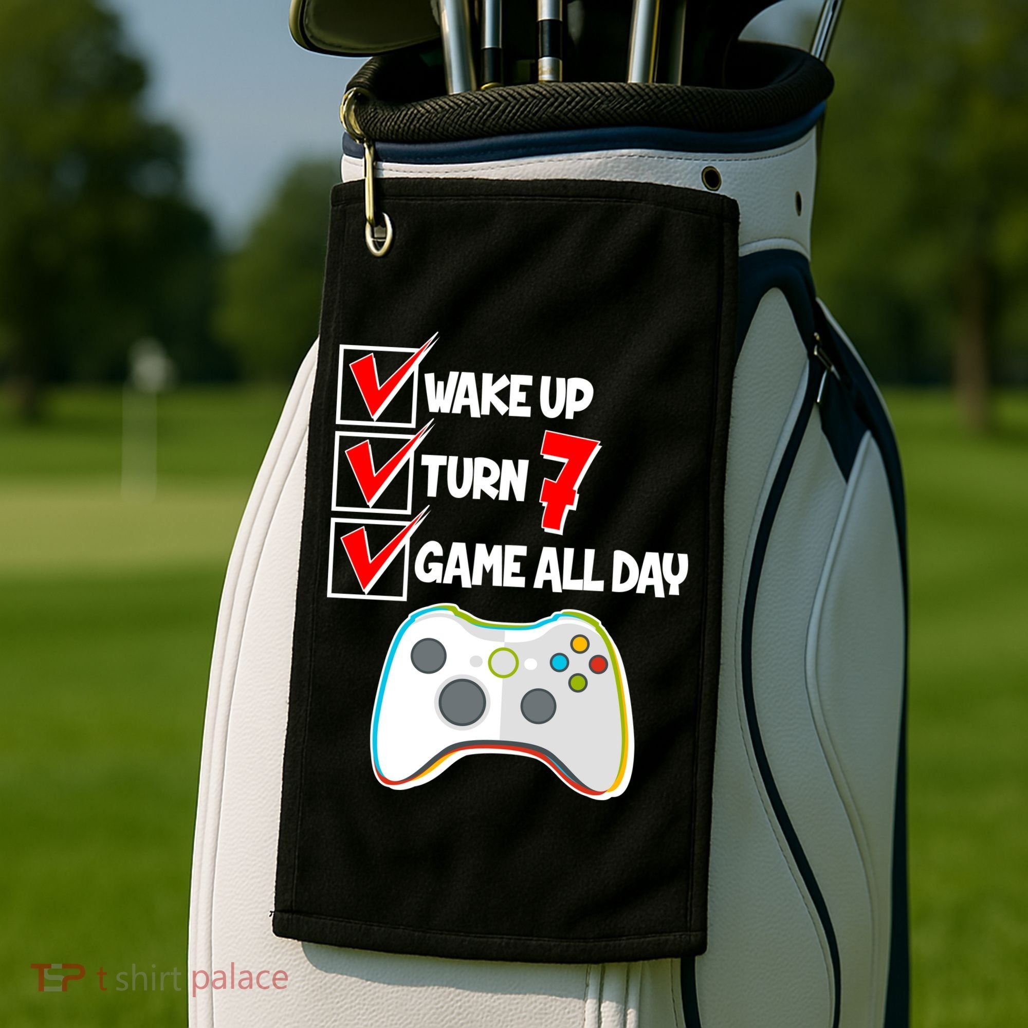 Wake Up Turn Seven Game All Day 7th Birthday Golf Towel