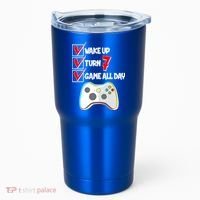 Wake Up Turn Seven Game All Day 7th Birthday Tumbler thumb 0