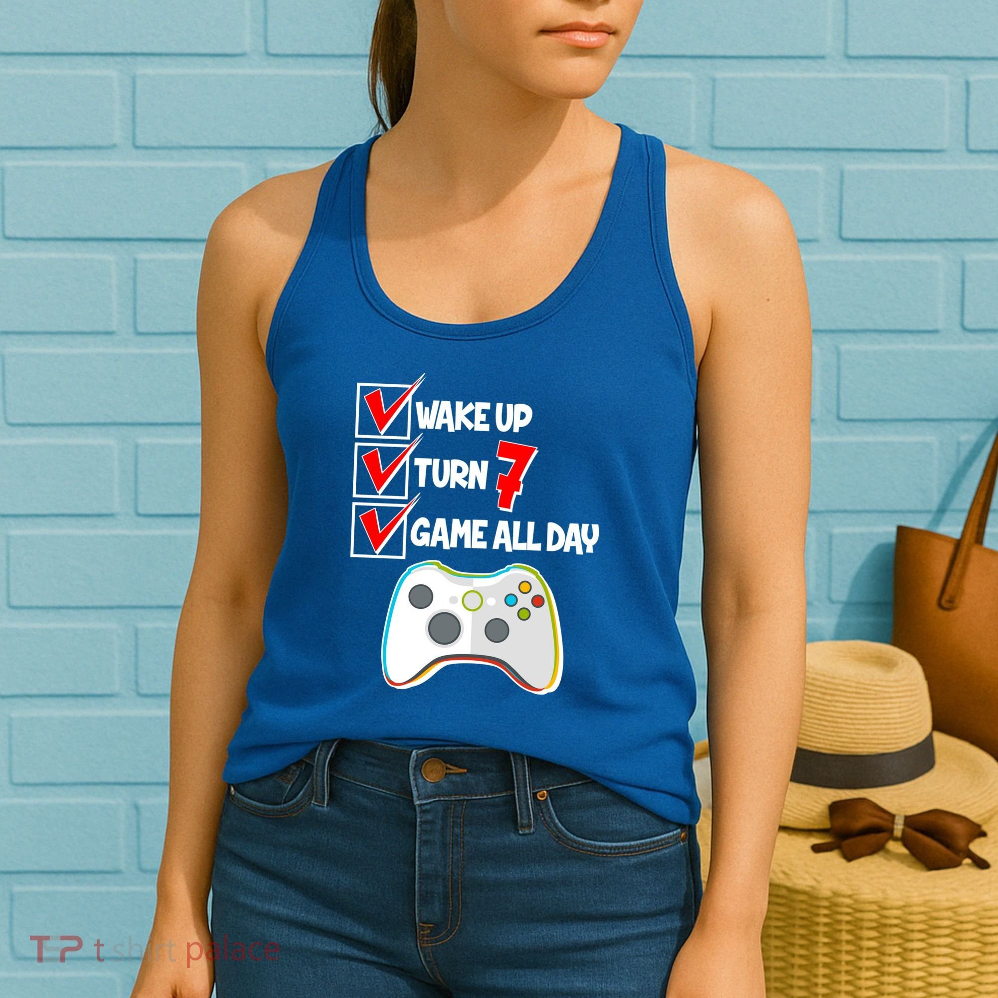 Wake Up Turn Seven Game All Day 7th Birthday Women's Tank Top