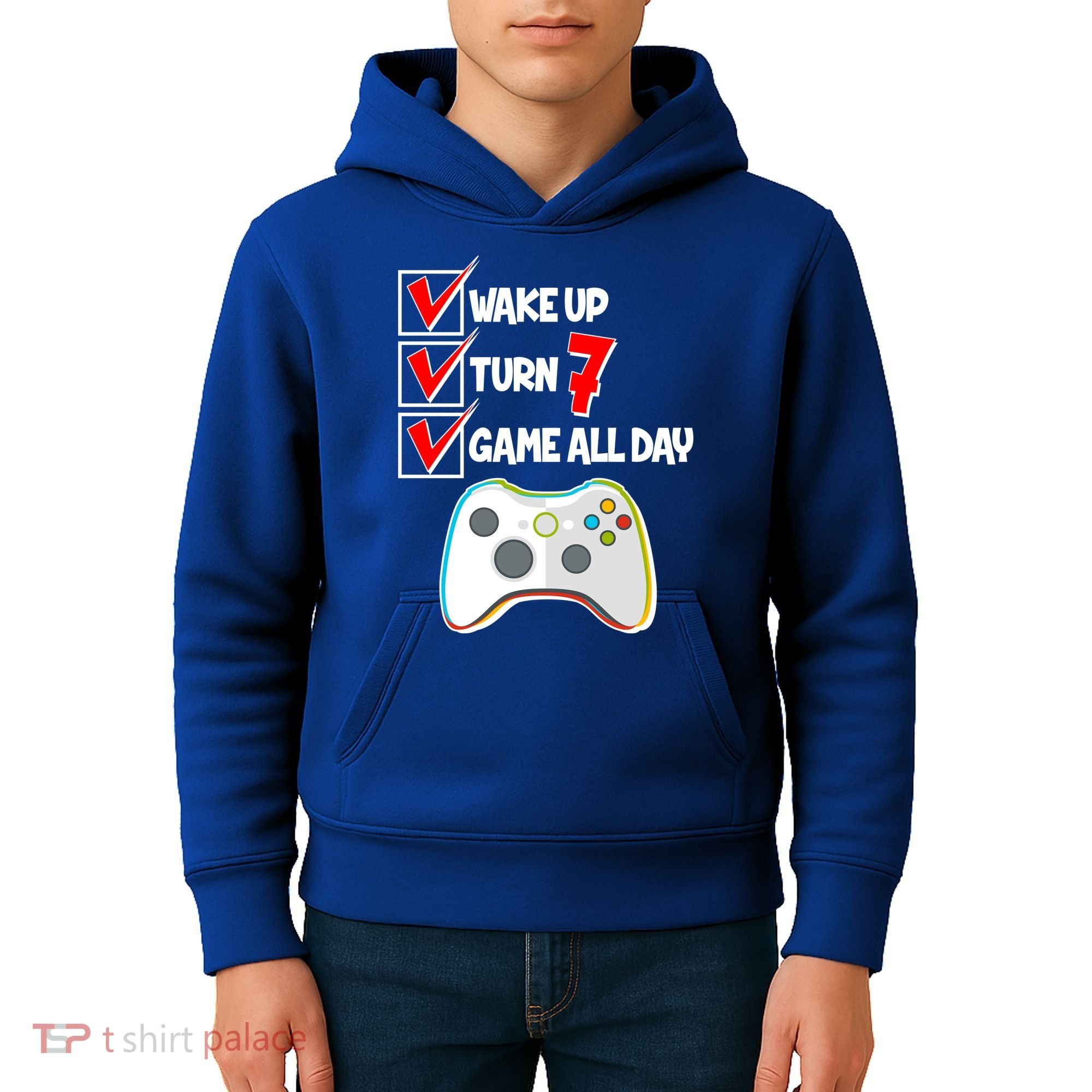 Wake Up Turn Seven Game All Day 7th Birthday Kids Hoodie