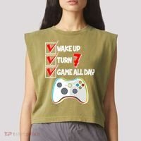 Wake Up Turn Seven Game All Day 7th Birthday Garment-Dyed Women's Muscle Tee thumb 2