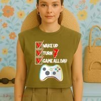 Wake Up Turn Seven Game All Day 7th Birthday Garment-Dyed Women's Muscle Tee thumb 4