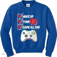 Wake Up Turn Ten Game All Day 10th Birthday Kids Sweatshirt thumb 0
