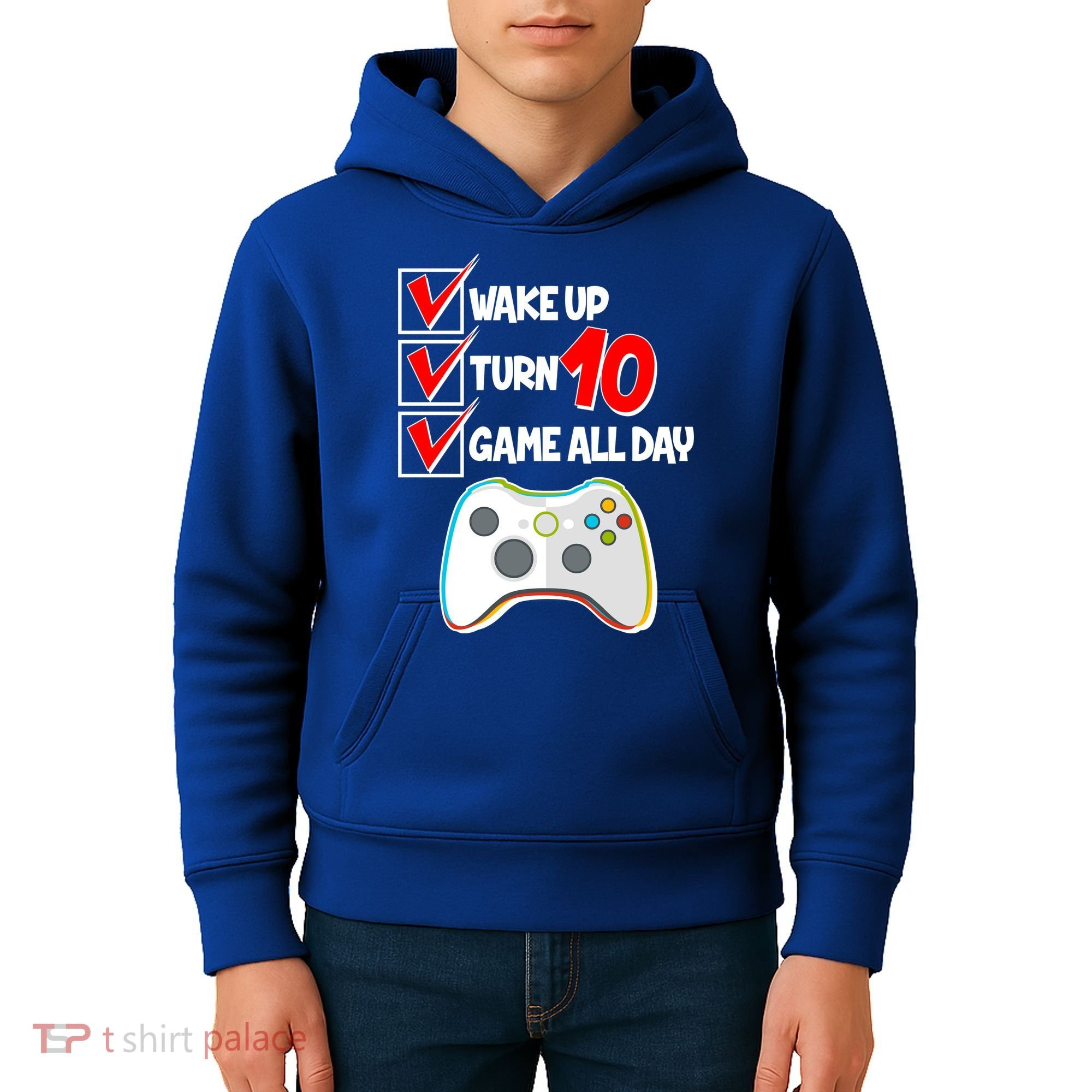 Wake Up Turn Ten Game All Day 10th Birthday Kids Hoodie