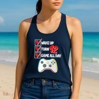 Wake Up Turn Twelve Game All Day 12th Birthday Women's Tank Top thumb 2