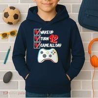Wake Up Turn Twelve Game All Day 12th Birthday Kids Hoodie thumb 2