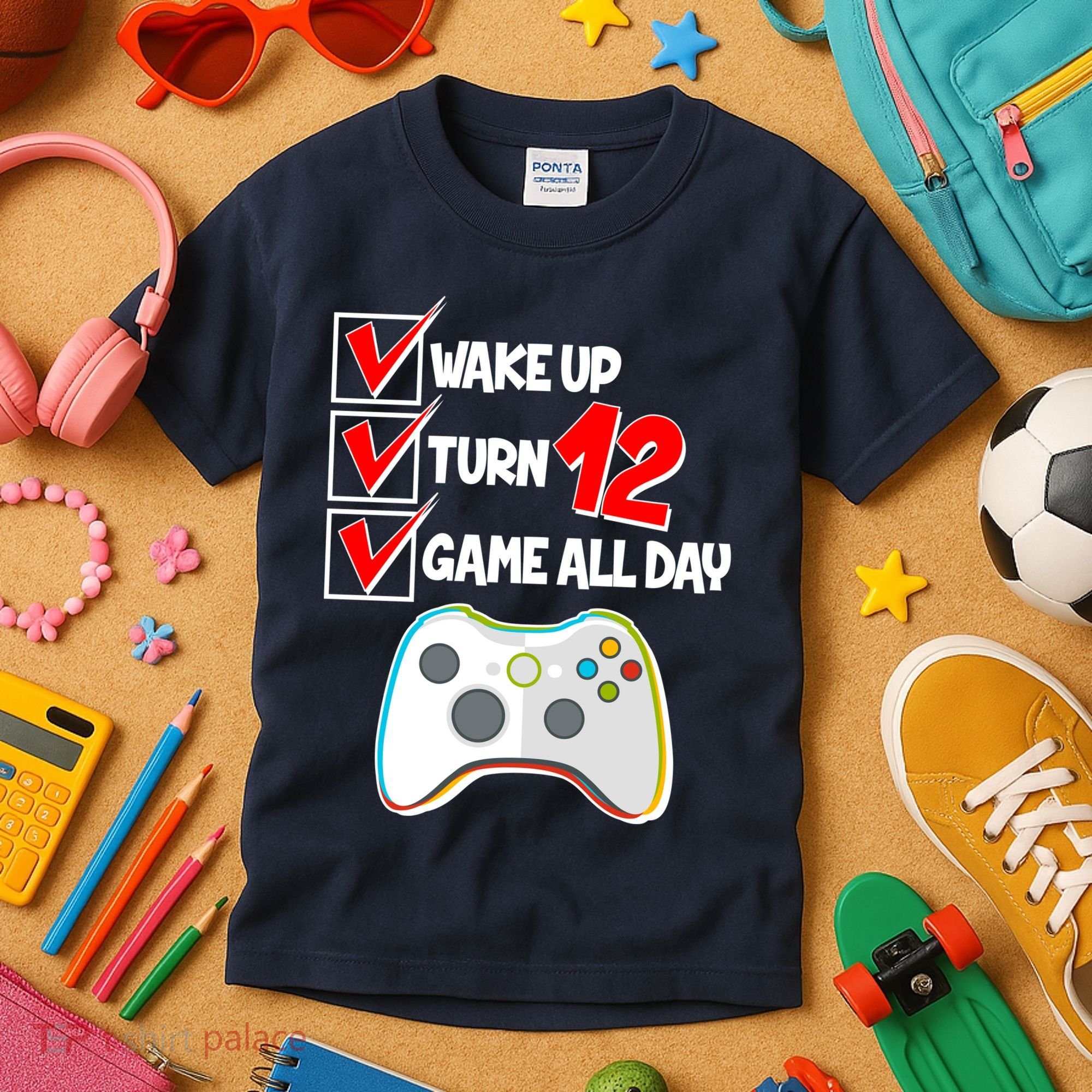 Wake Up Turn Twelve Game All Day 12th Birthday Kids T-Shirt