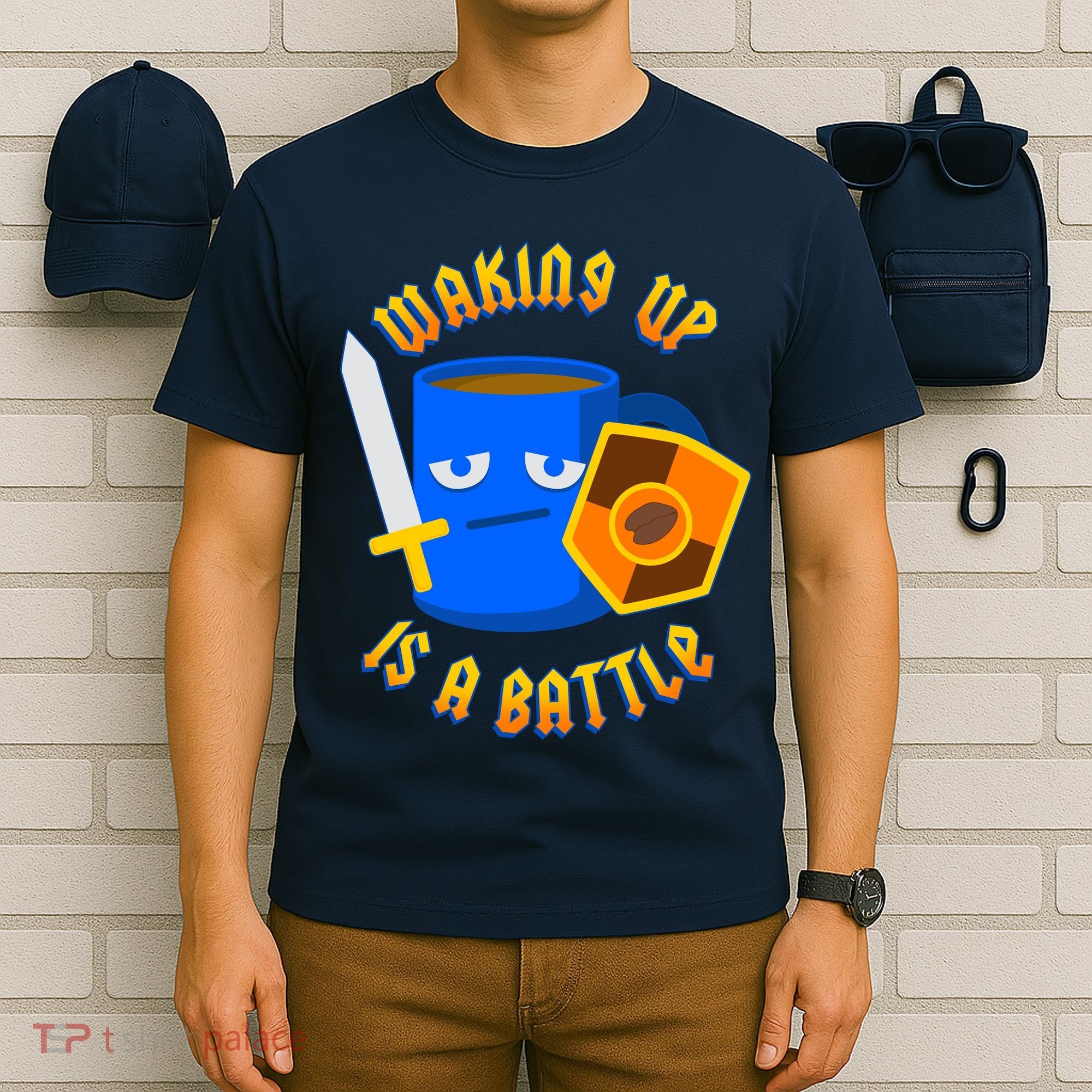 Waking Up is a Battle Funny Coffee T-Shirt