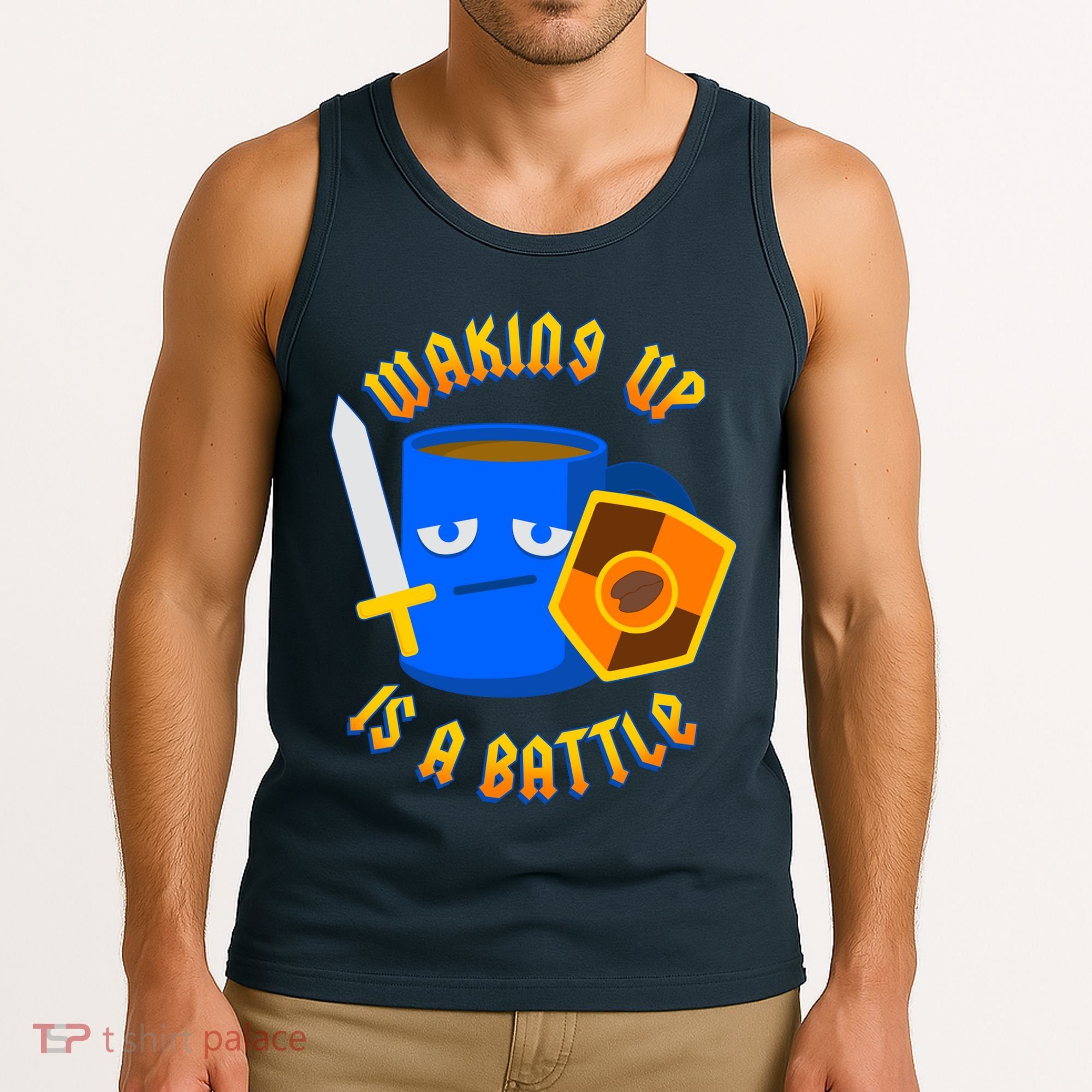 Waking Up is a Battle Funny Coffee Tank Top