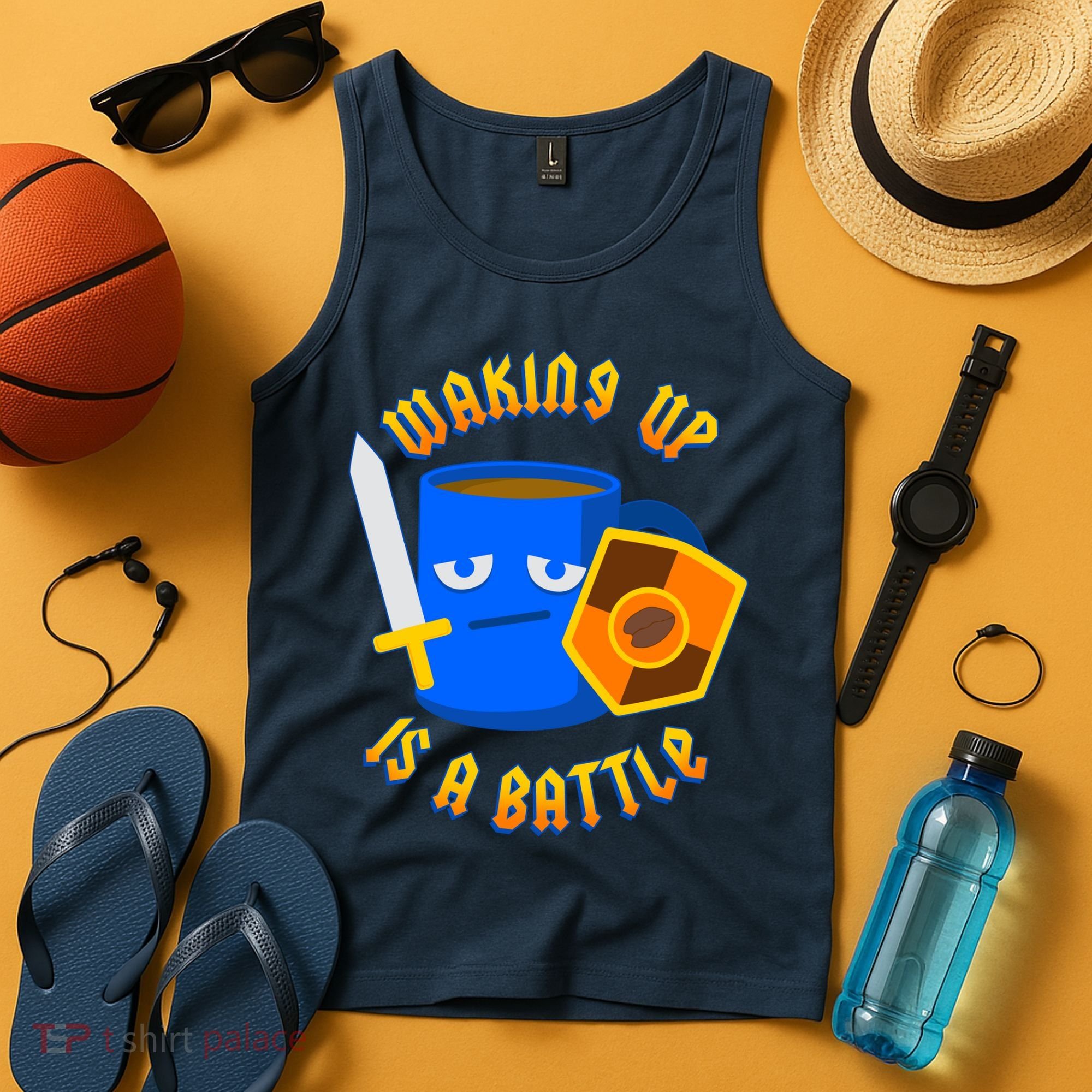 Waking Up is a Battle Funny Coffee Tank Top