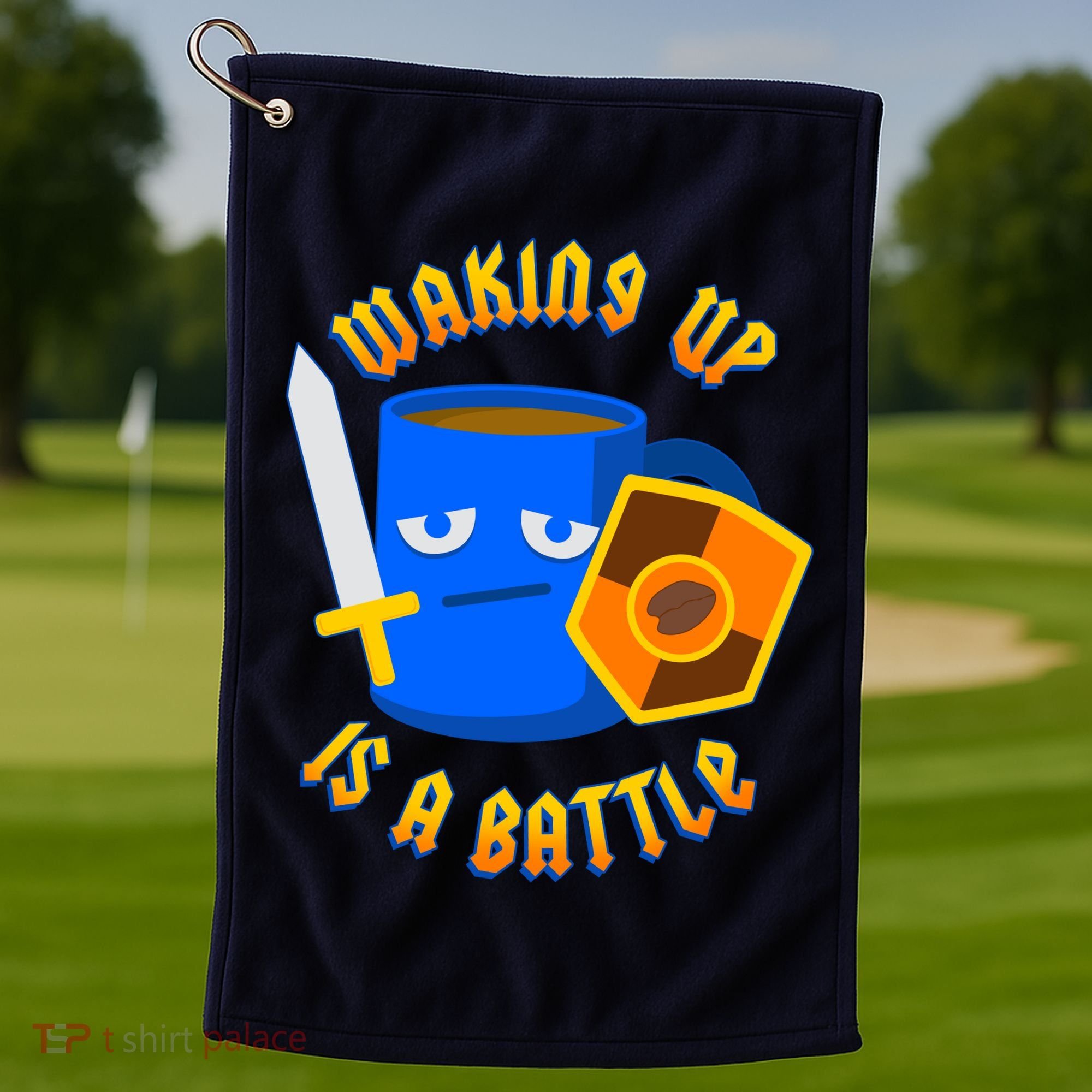 Waking Up is a Battle Funny Coffee Golf Towel