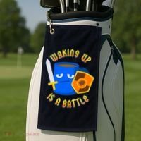 Waking Up is a Battle Funny Coffee Golf Towel thumb 2