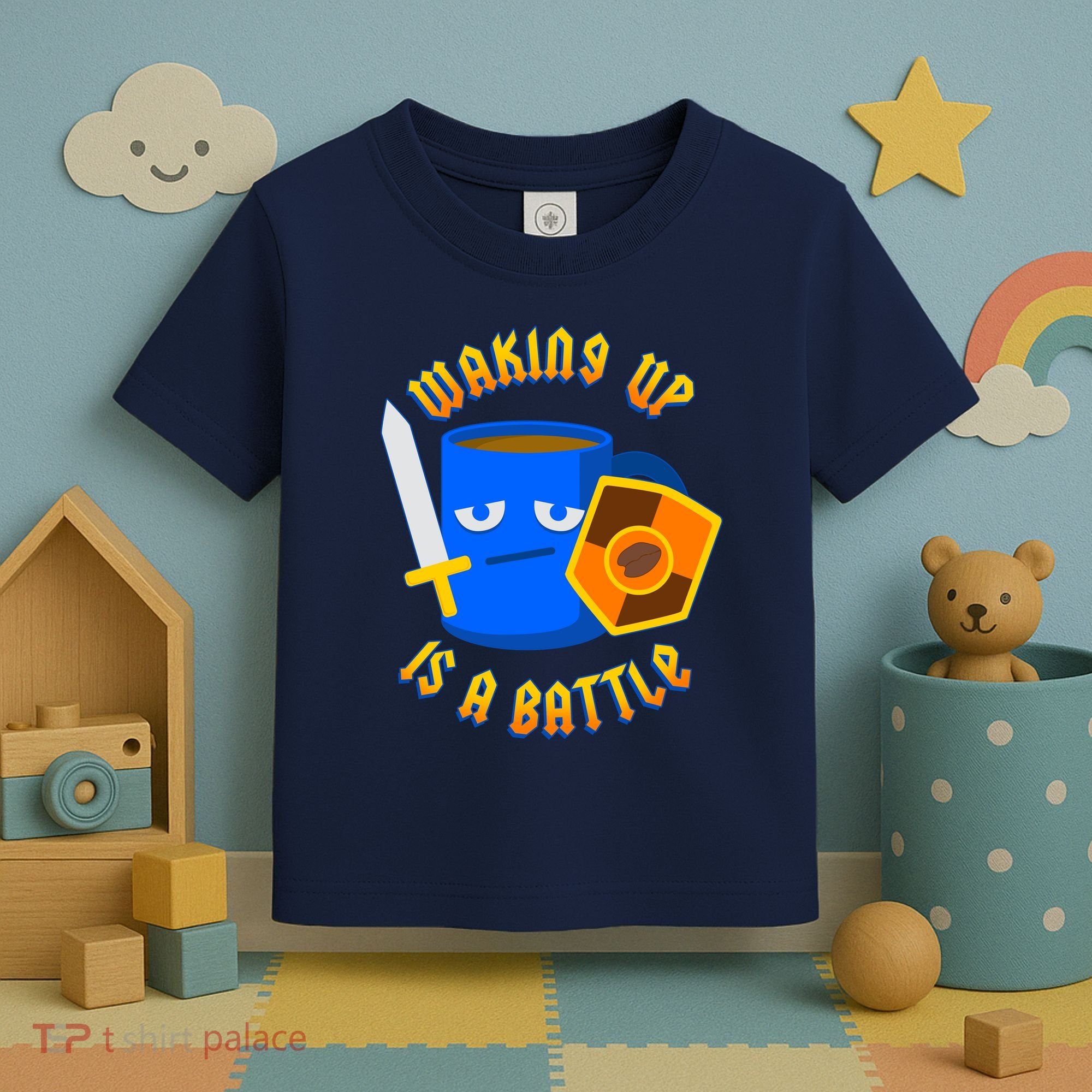 Waking Up is a Battle Funny Coffee Toddler T-Shirt