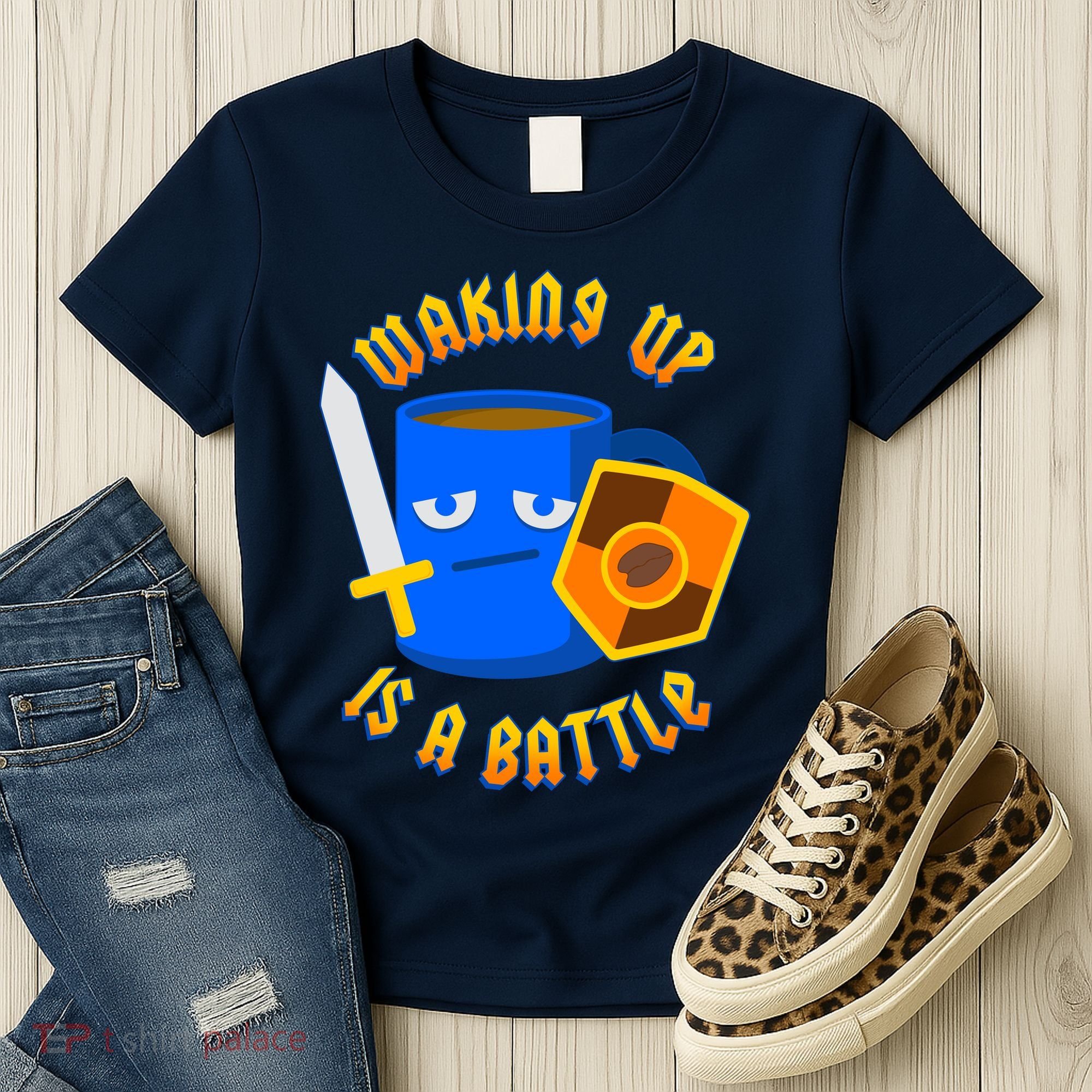 Waking Up is a Battle Funny Coffee Women's T-Shirt
