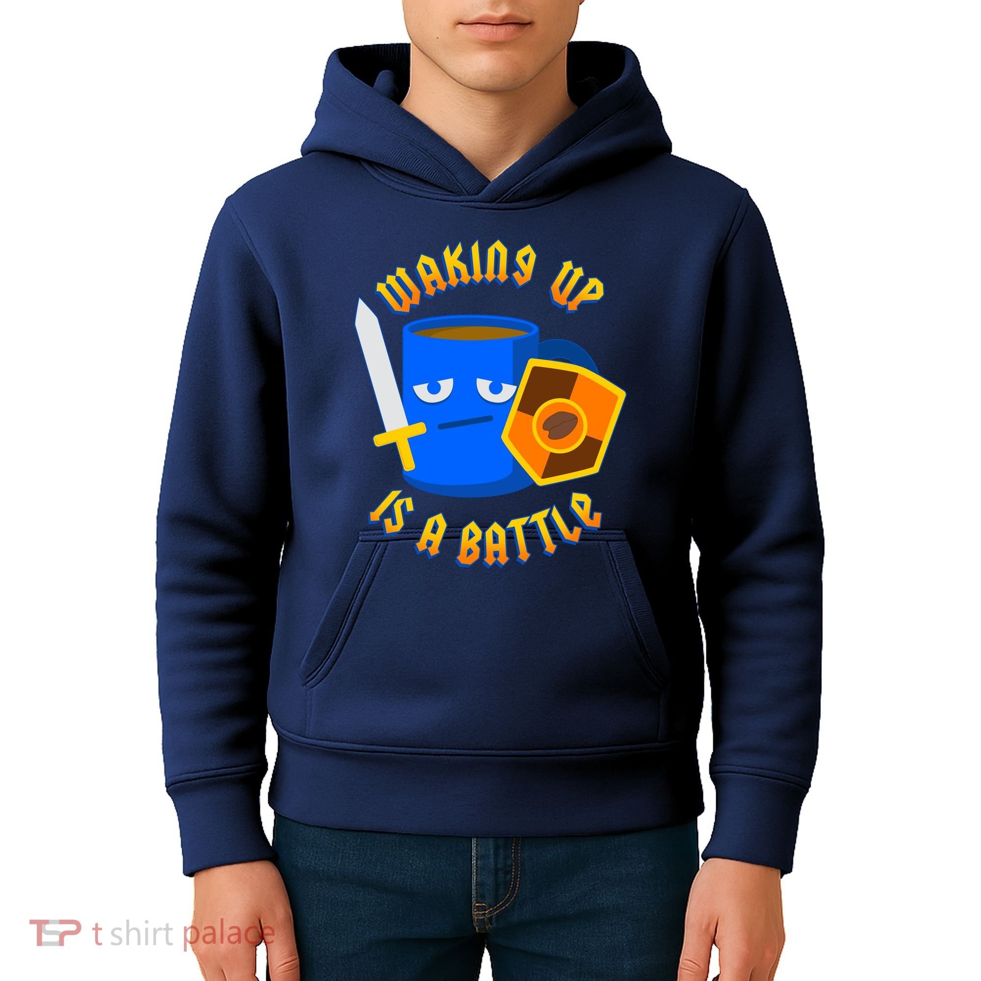 Waking Up is a Battle Funny Coffee Kids Hoodie
