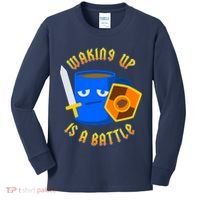 Waking Up is a Battle Funny Coffee Kids Long Sleeve Shirt thumb 0