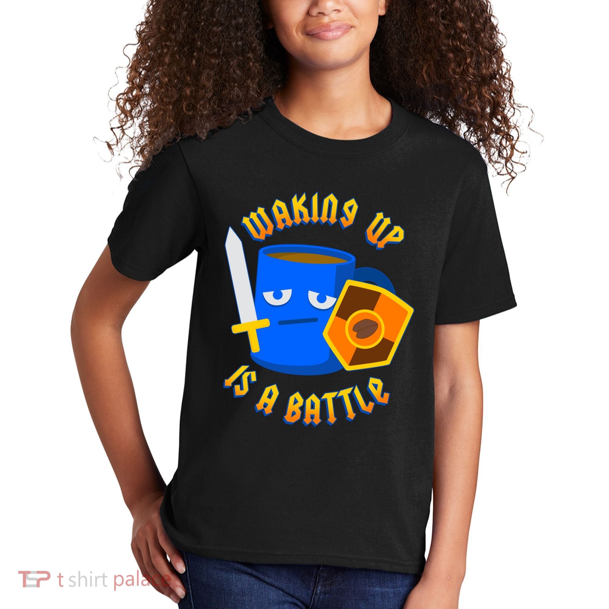 Waking Up is a Battle Funny Coffee Kids T-Shirt