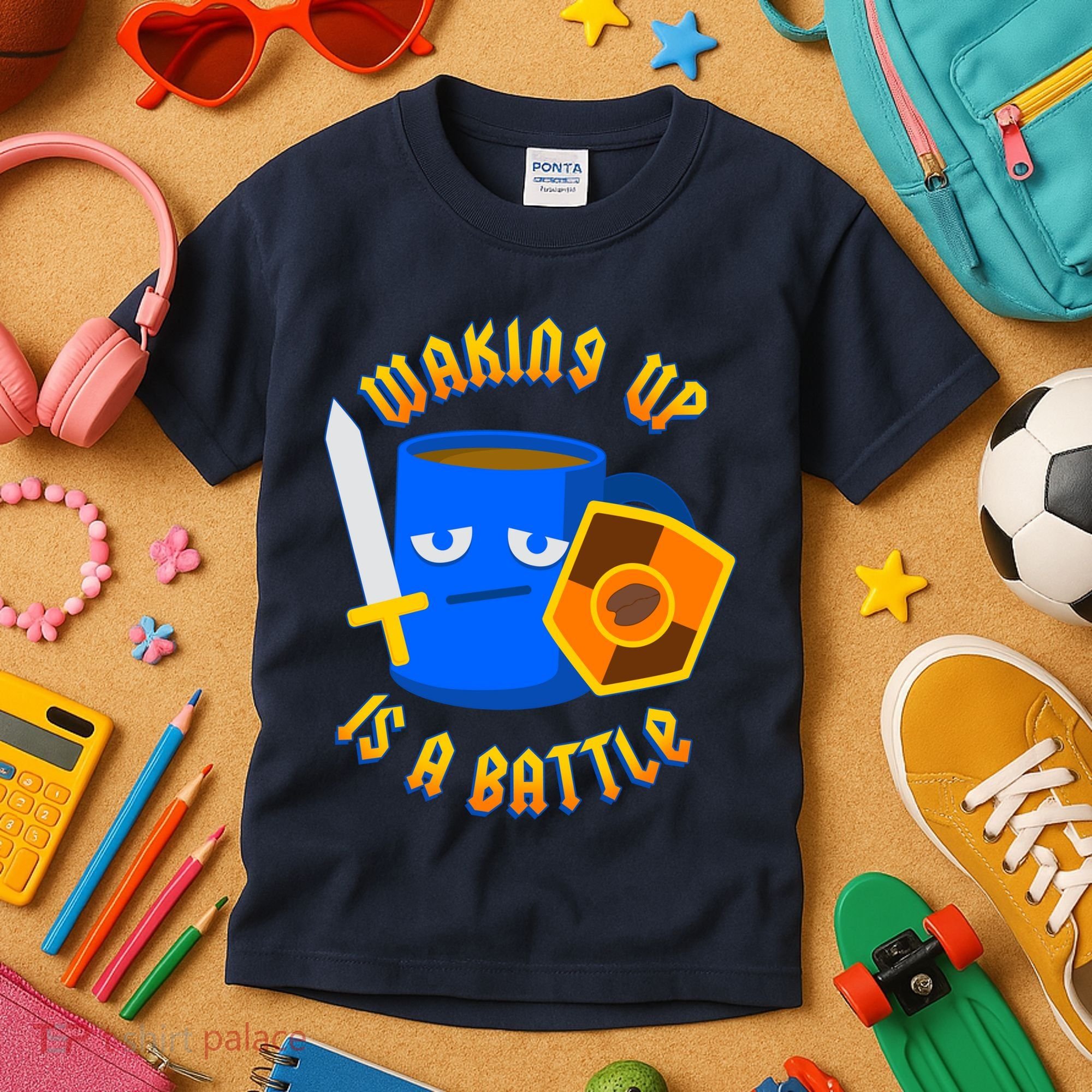 Waking Up is a Battle Funny Coffee Kids T-Shirt