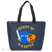 Waking Up is a Battle Funny Coffee Tote Bag thumb 0
