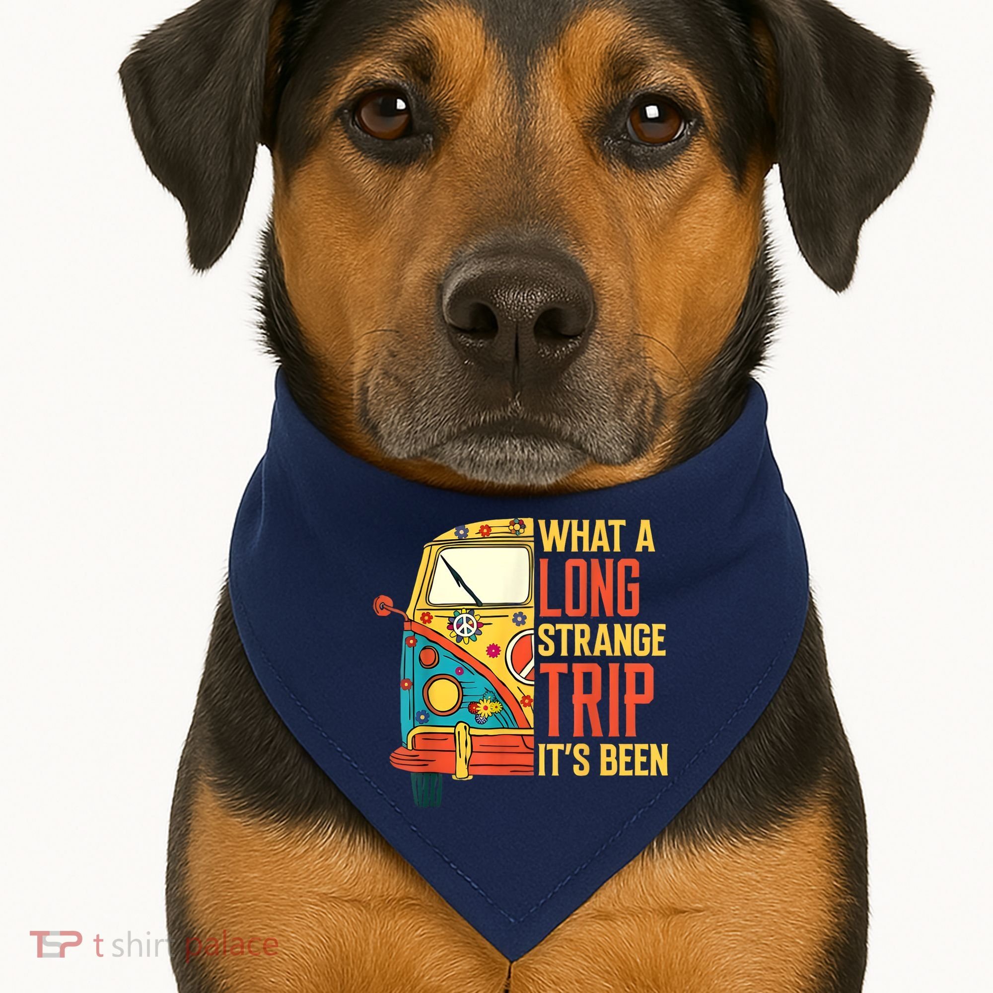 What A Long Strange Trip ItS Been 70s Hippie Camping Lover USA-Made Doggie Bandana