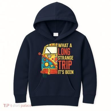 What A Long Strange Trip ItS Been 70s Hippie Camping Lover Kids Hoodie