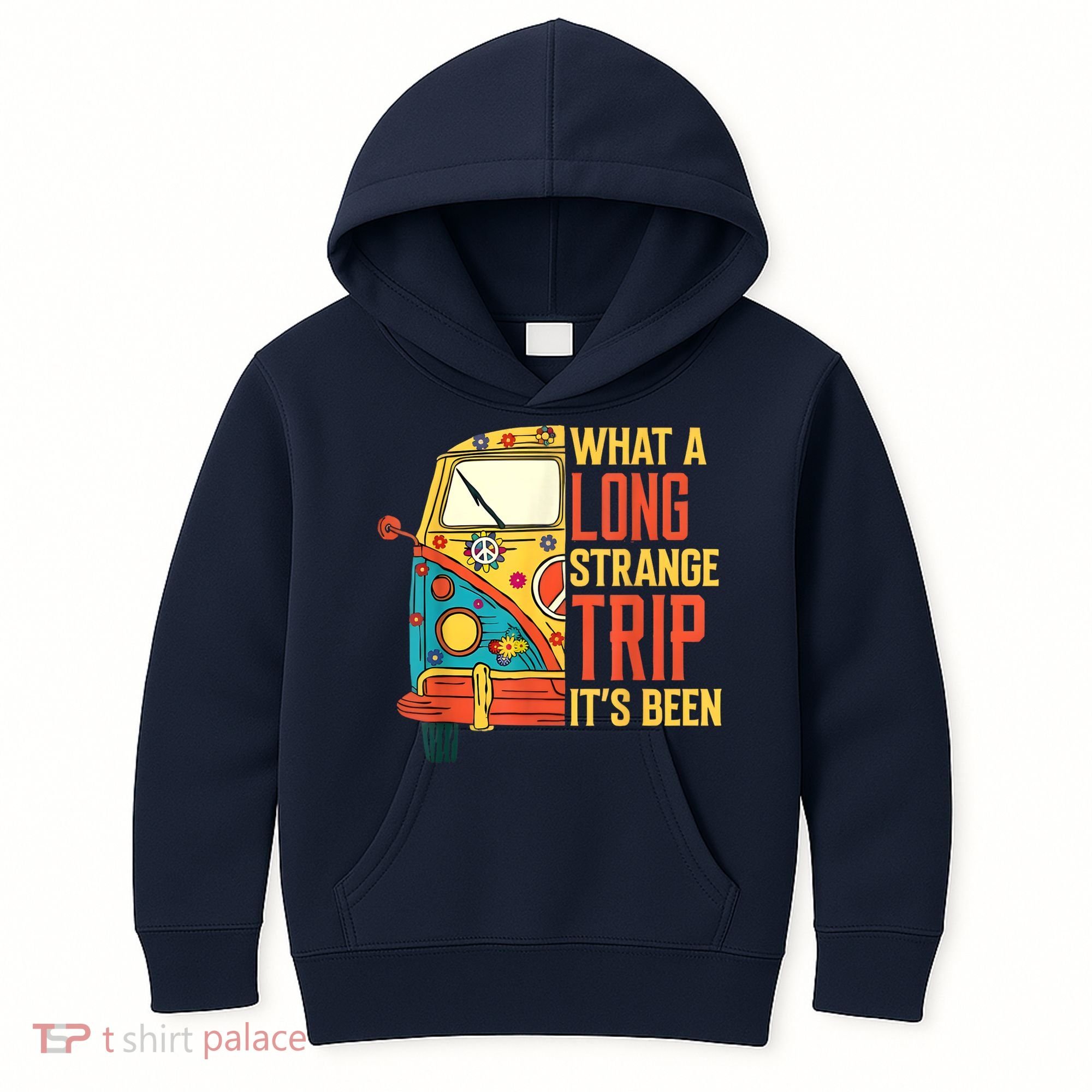 What A Long Strange Trip ItS Been 70s Hippie Camping Lover Kids Hoodie