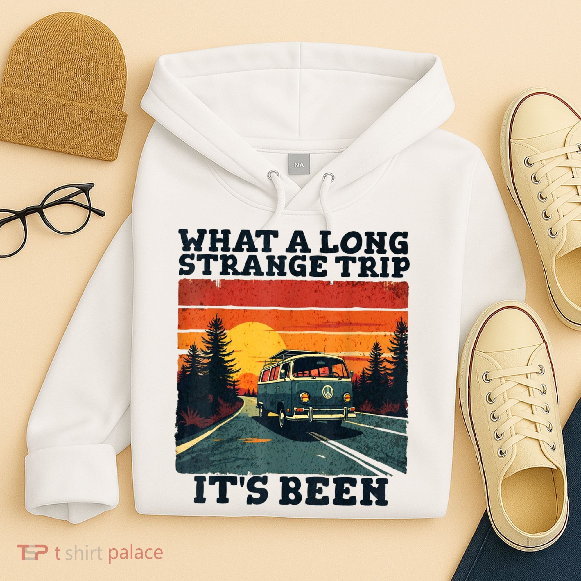 What A Long Strange Trip ItS Been 70s Hippie Camping Lover Hoodie