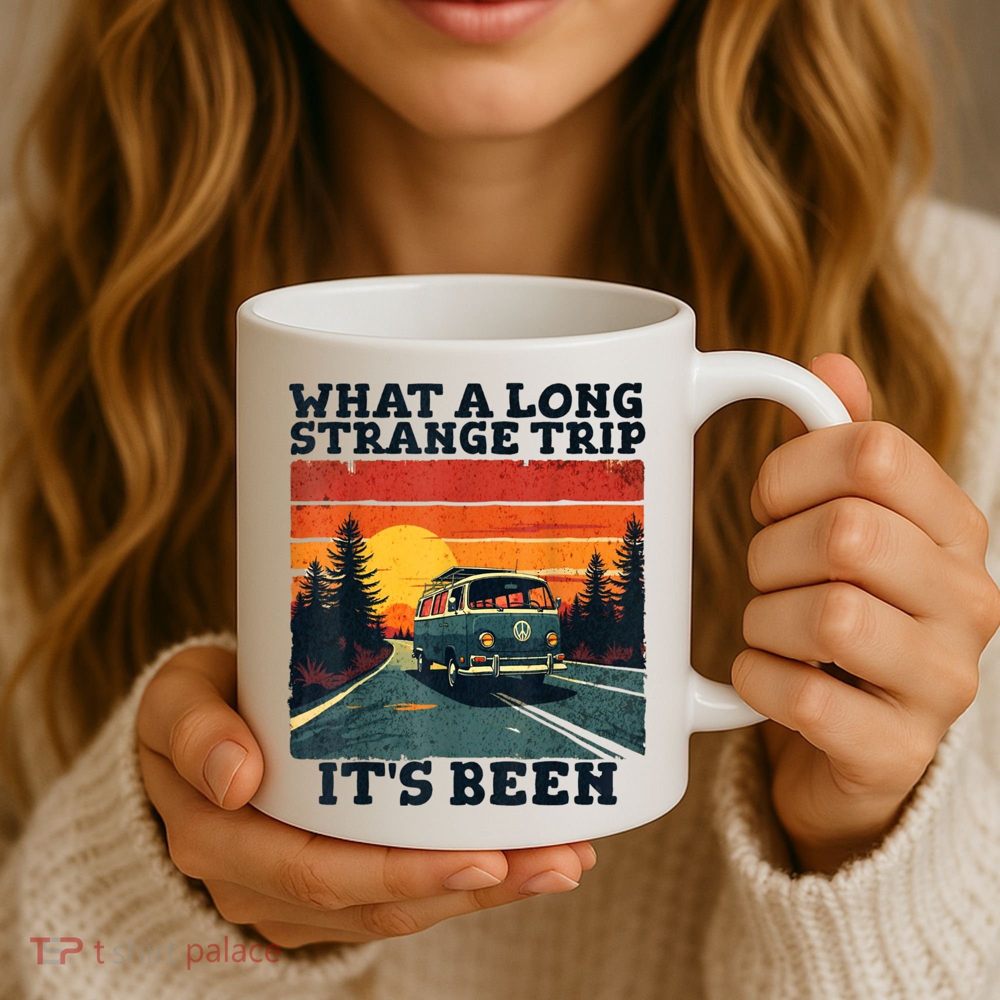 What A Long Strange Trip ItS Been 70s Hippie Camping Lover Coffee Mug