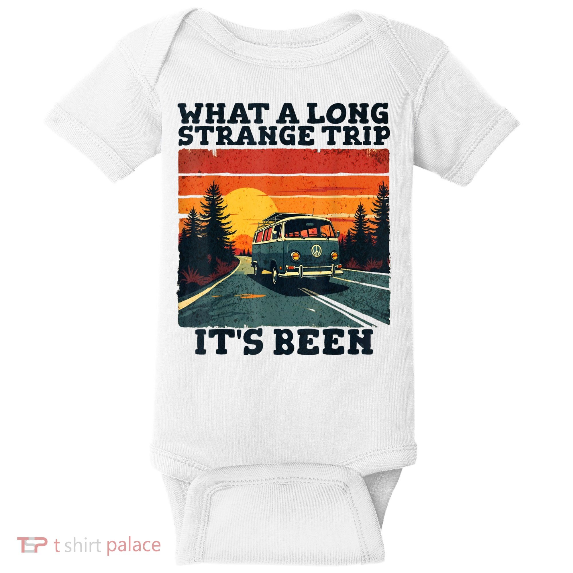 What A Long Strange Trip ItS Been 70s Hippie Camping Lover Baby Bodysuit