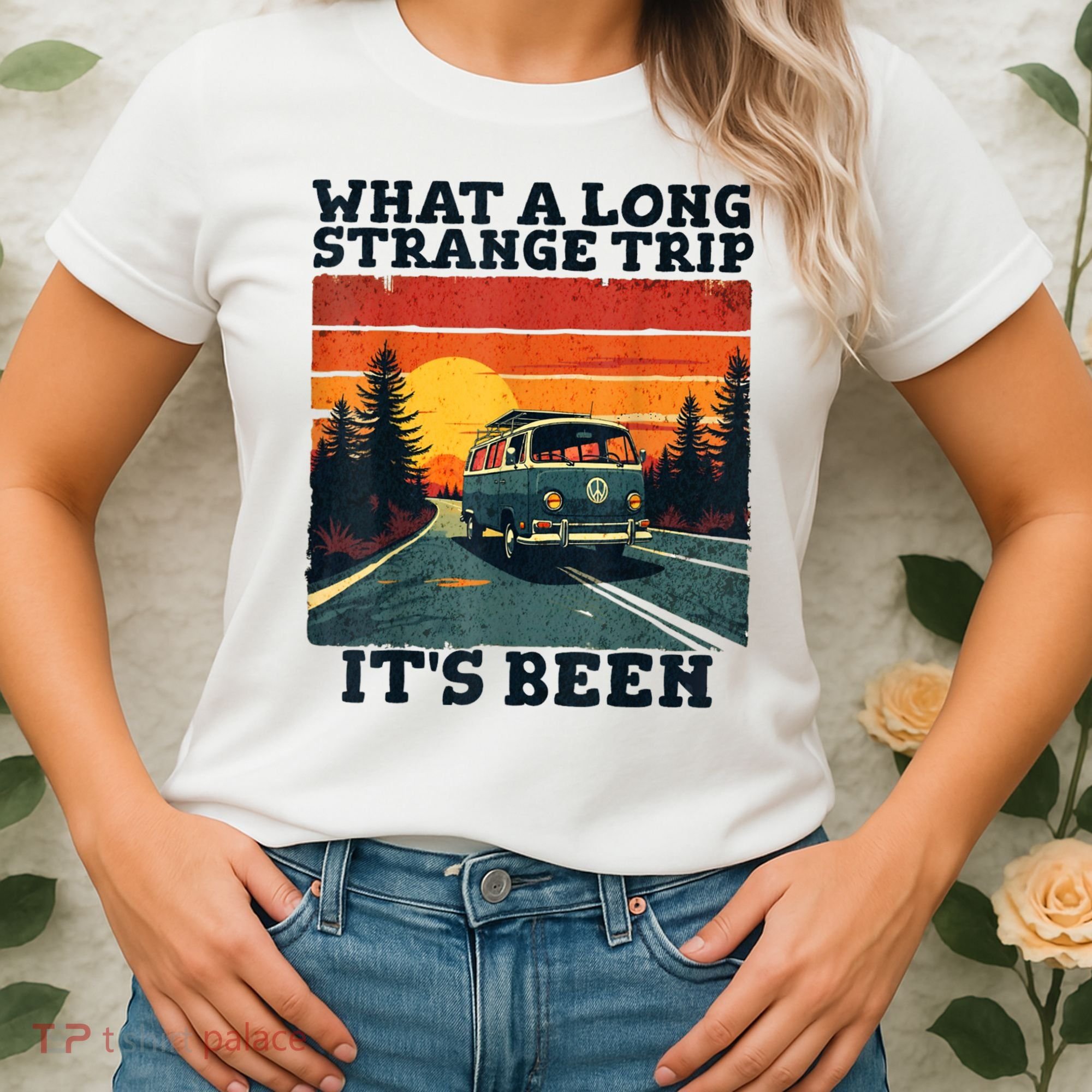 What A Long Strange Trip ItS Been 70s Hippie Camping Lover Women's T-Shirt