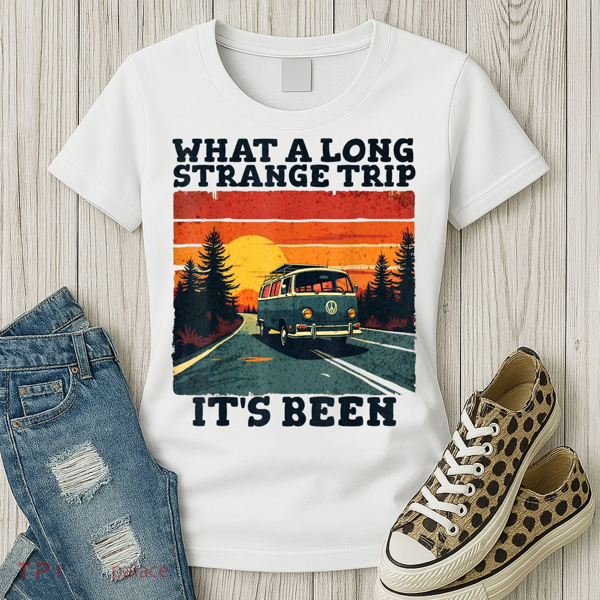 What A Long Strange Trip ItS Been 70s Hippie Camping Lover Women's T-Shirt
