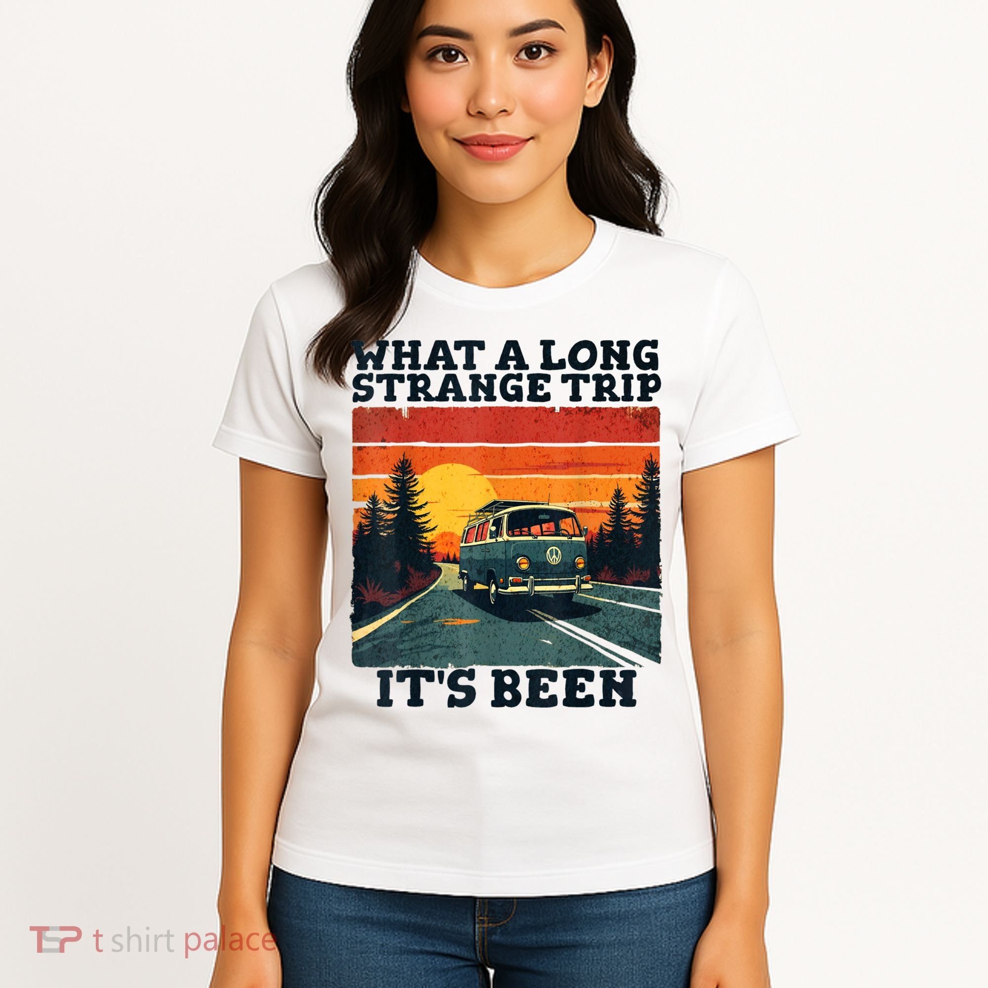 What A Long Strange Trip ItS Been 70s Hippie Camping Lover Women's T-Shirt
