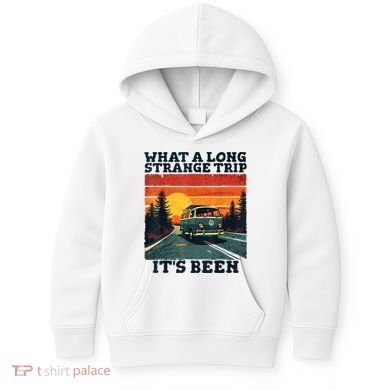 What A Long Strange Trip ItS Been 70s Hippie Camping Lover Kids Hoodie