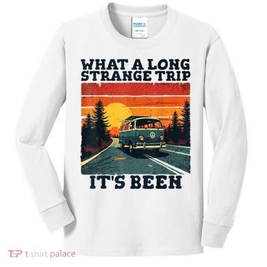 What A Long Strange Trip ItS Been 70s Hippie Camping Lover Kids Long Sleeve Shirt