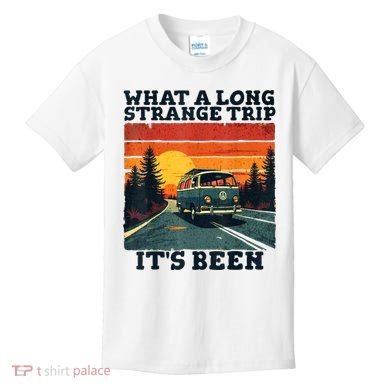 What A Long Strange Trip ItS Been 70s Hippie Camping Lover Kids T-Shirt