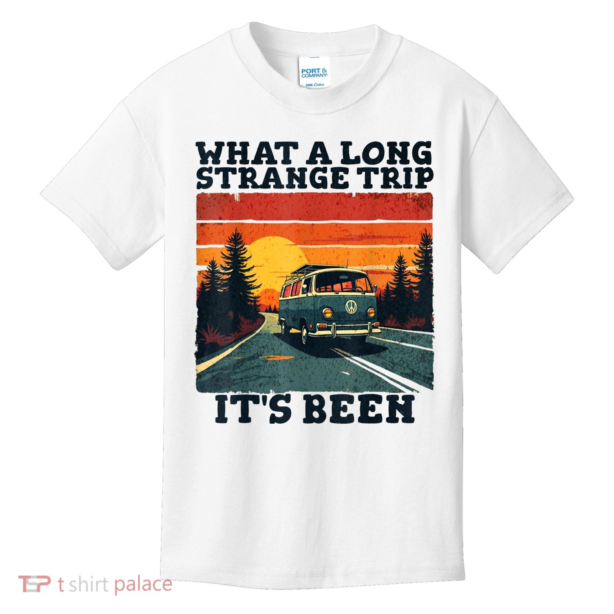 What A Long Strange Trip ItS Been 70s Hippie Camping Lover Kids T-Shirt