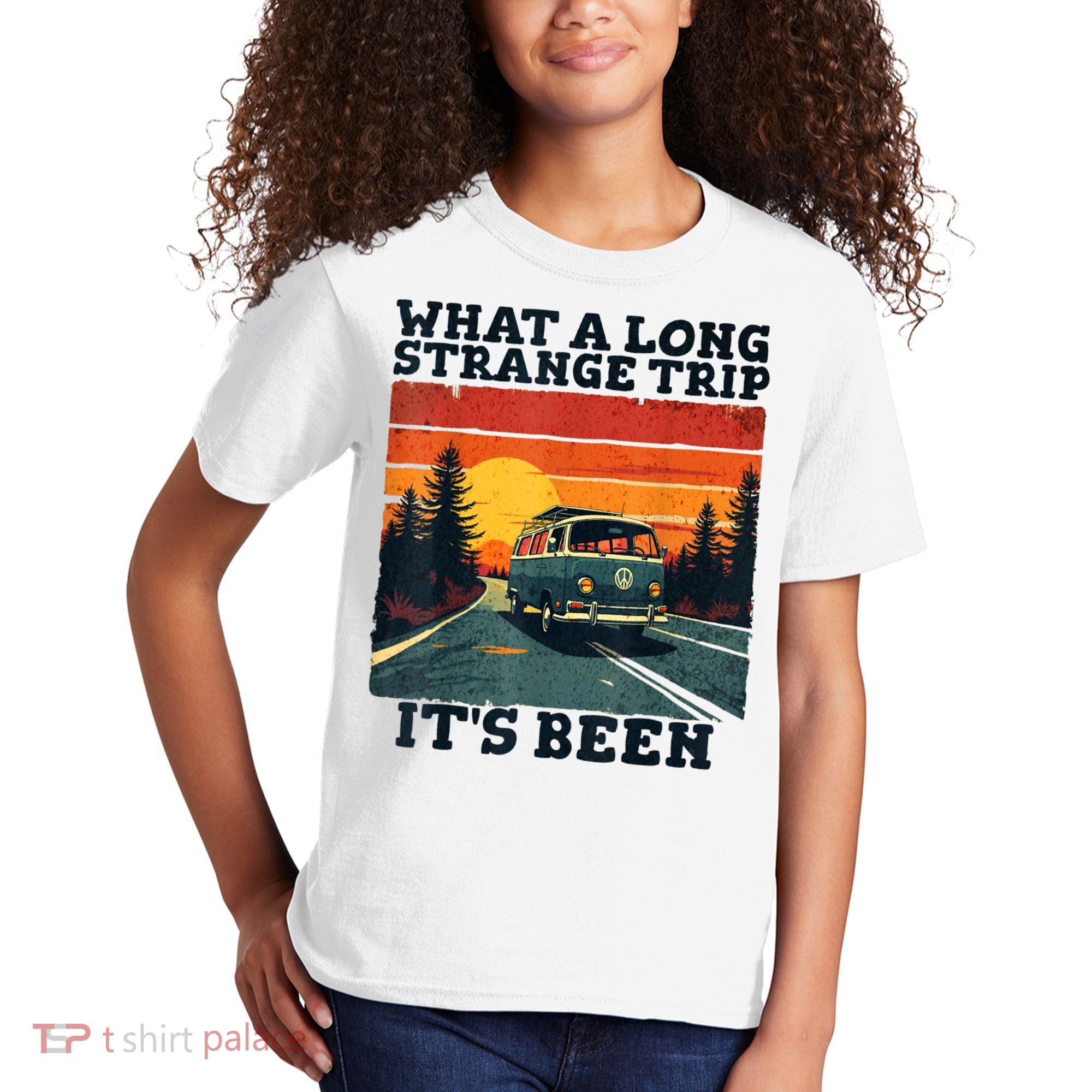 What A Long Strange Trip ItS Been 70s Hippie Camping Lover Kids T-Shirt