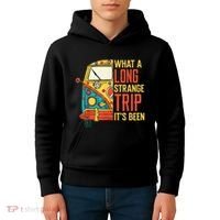 What A Long Strange Trip ItS Been 70s Hippie Camping Lover Kids Hoodie thumb 4