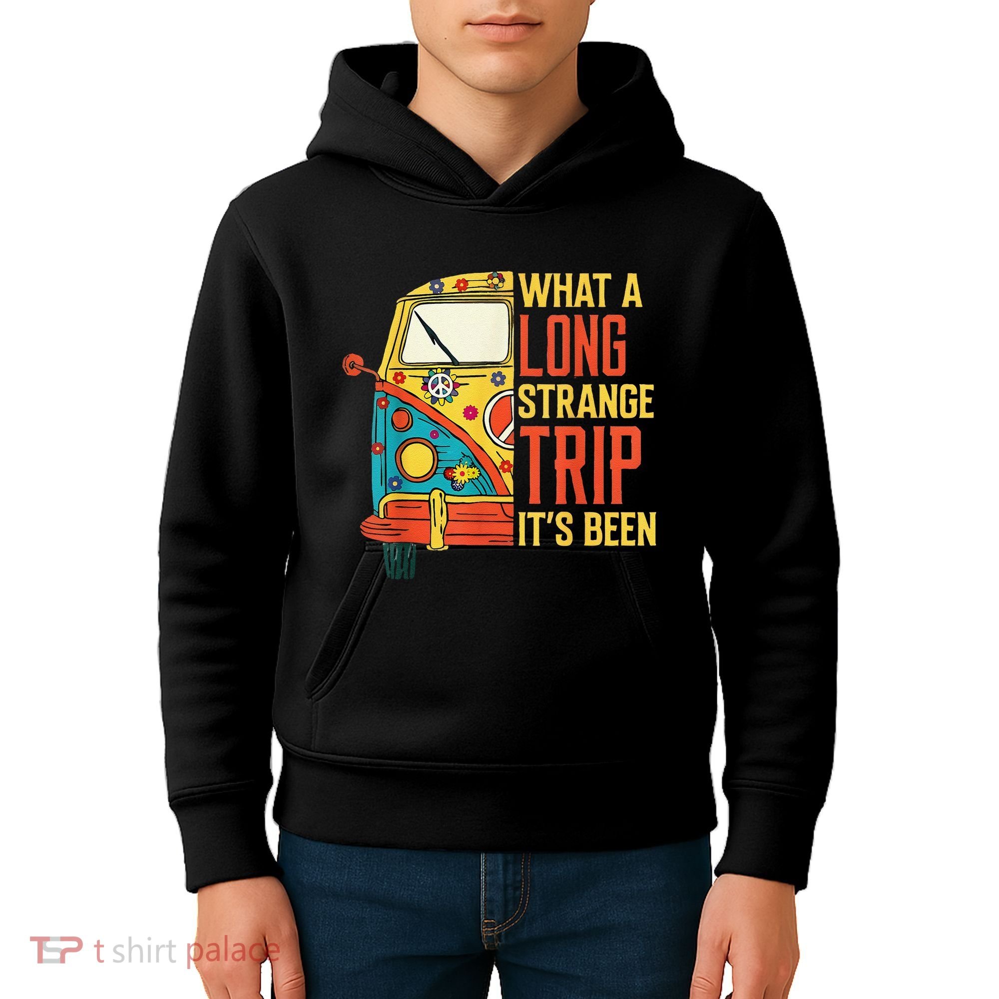 What A Long Strange Trip ItS Been 70s Hippie Camping Lover Kids Hoodie