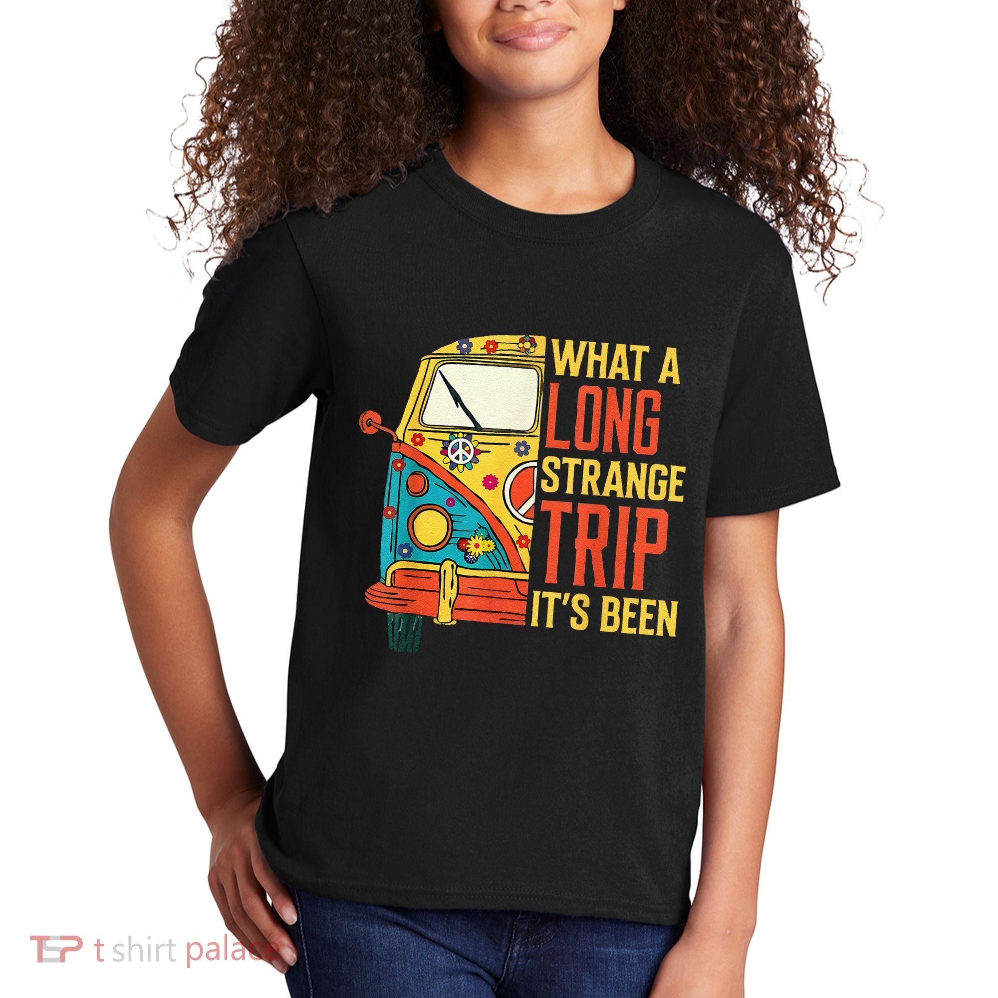 What A Long Strange Trip ItS Been 70s Hippie Camping Lover Kids T-Shirt