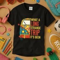 What A Long Strange Trip ItS Been 70s Hippie Camping Lover Kids T-Shirt thumb 3