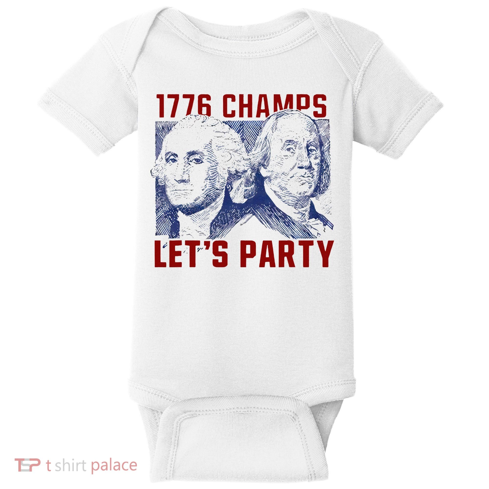 Washington And Lincoln 1776 Champs Let’s Party USA Flag Baby Bodysuit