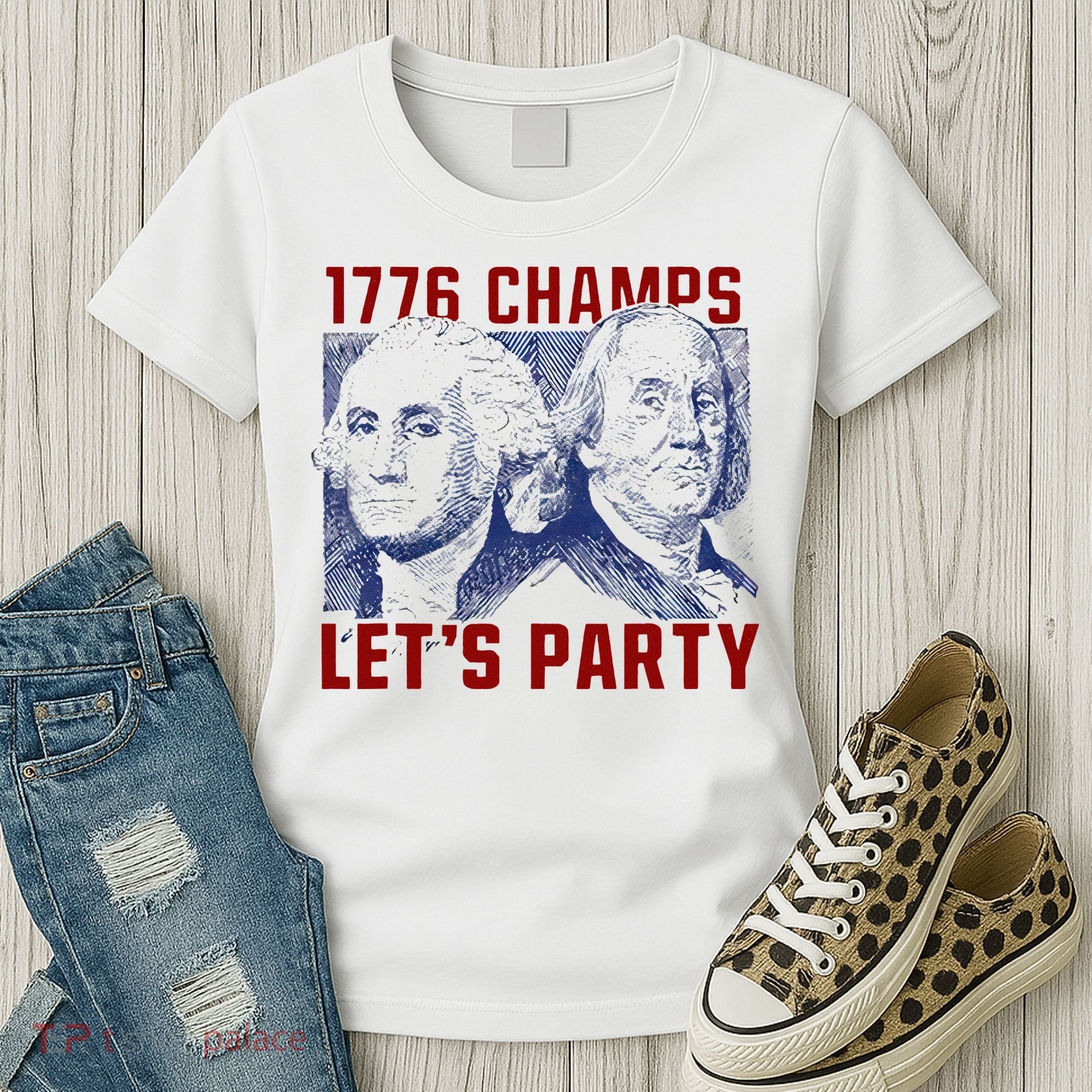 Washington And Lincoln 1776 Champs Let’s Party USA Flag Women's T-Shirt