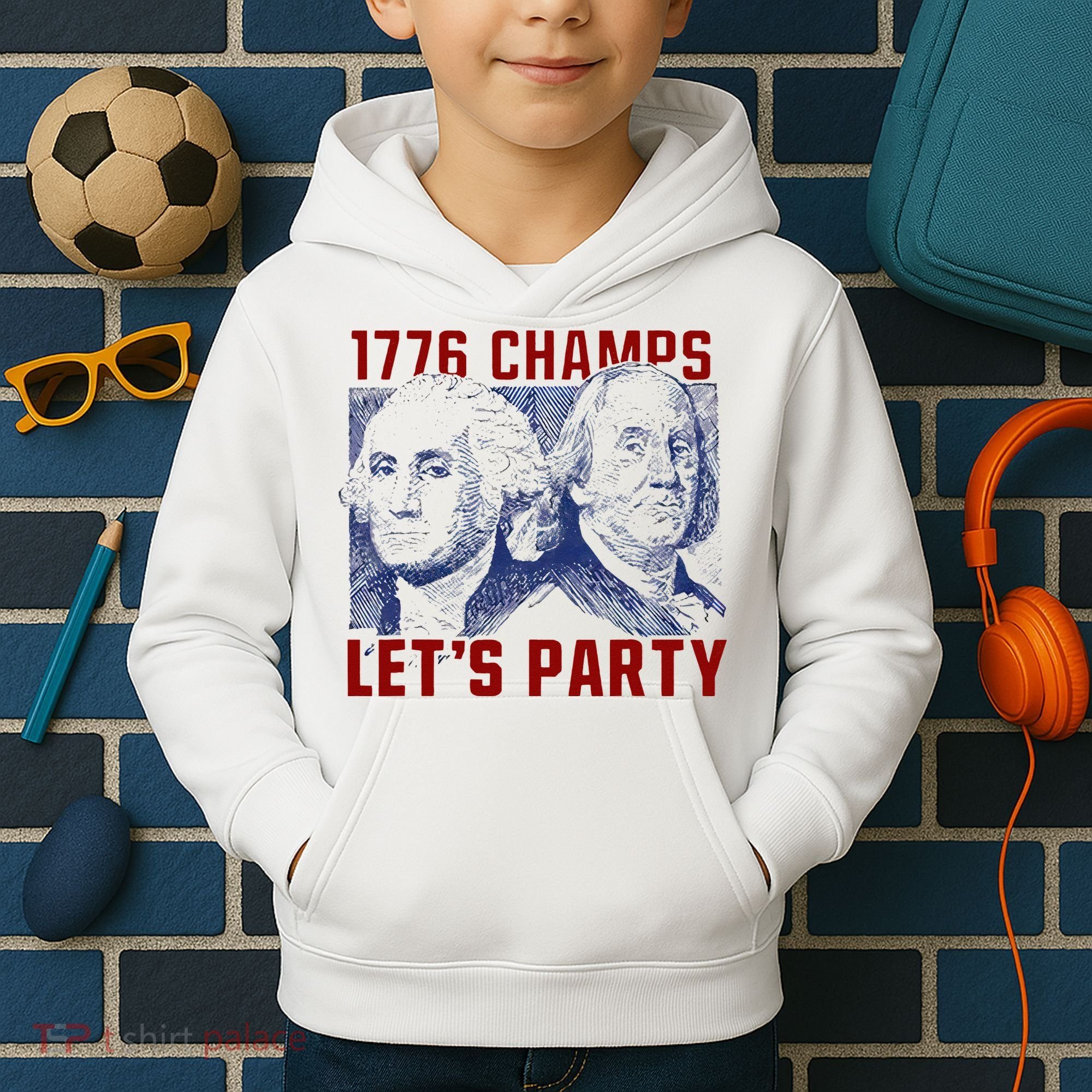 Washington And Lincoln 1776 Champs Let’s Party USA Flag Kids Hoodie