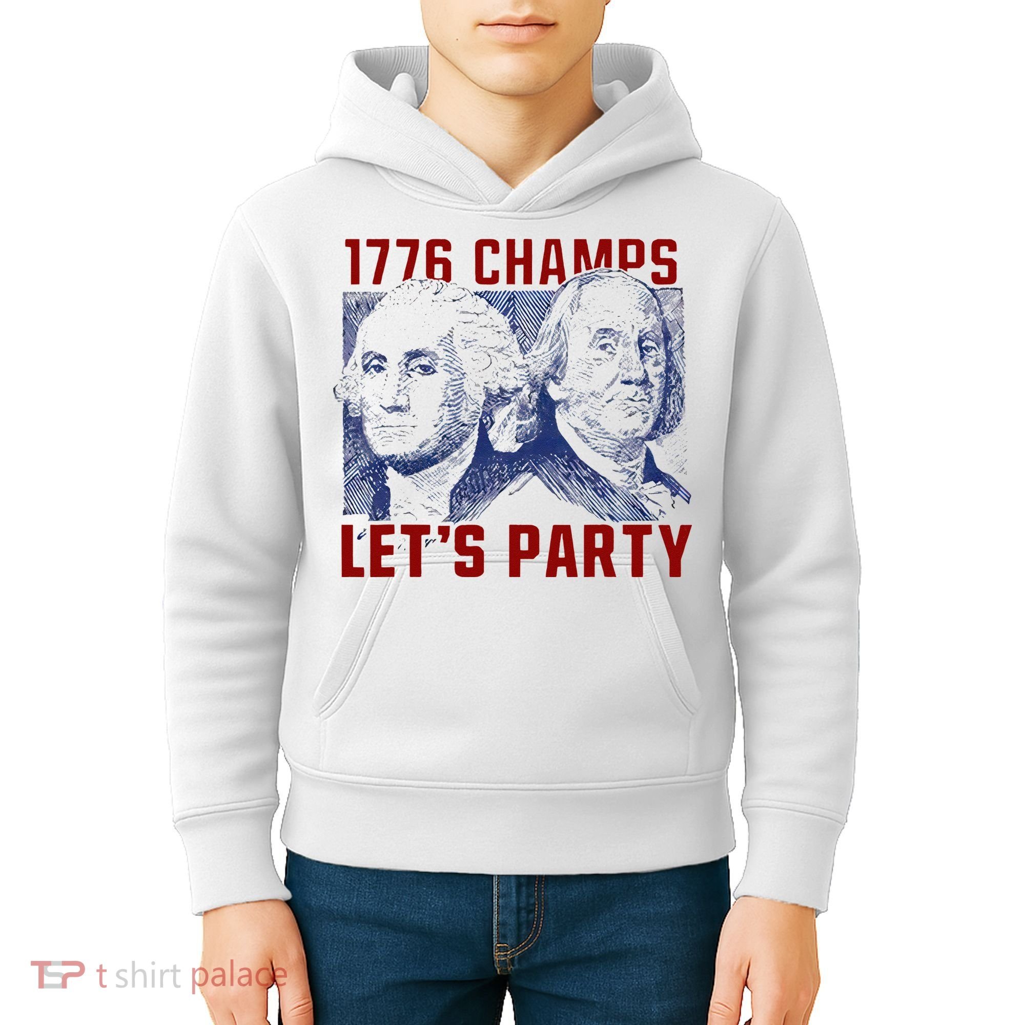 Washington And Lincoln 1776 Champs Let’s Party USA Flag Kids Hoodie